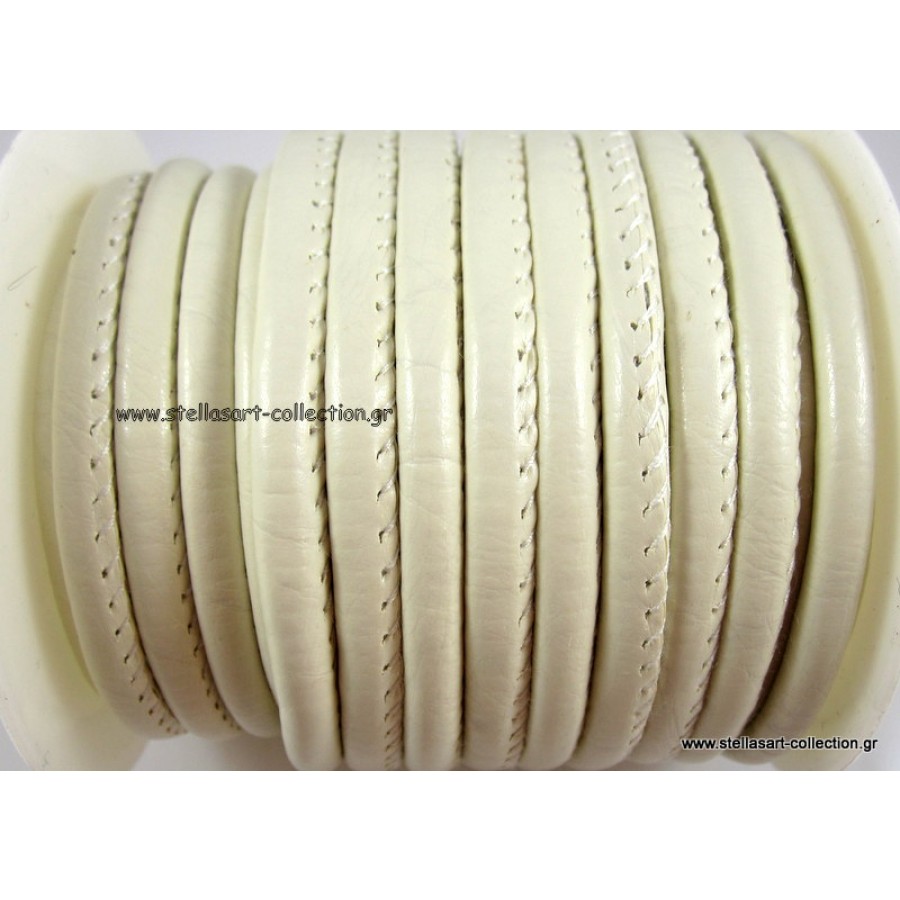 Στρογγυλό συνθετικό κορδόνι 5mm με ραφή σε off white χρώμα     τιμή ανα μέτρο