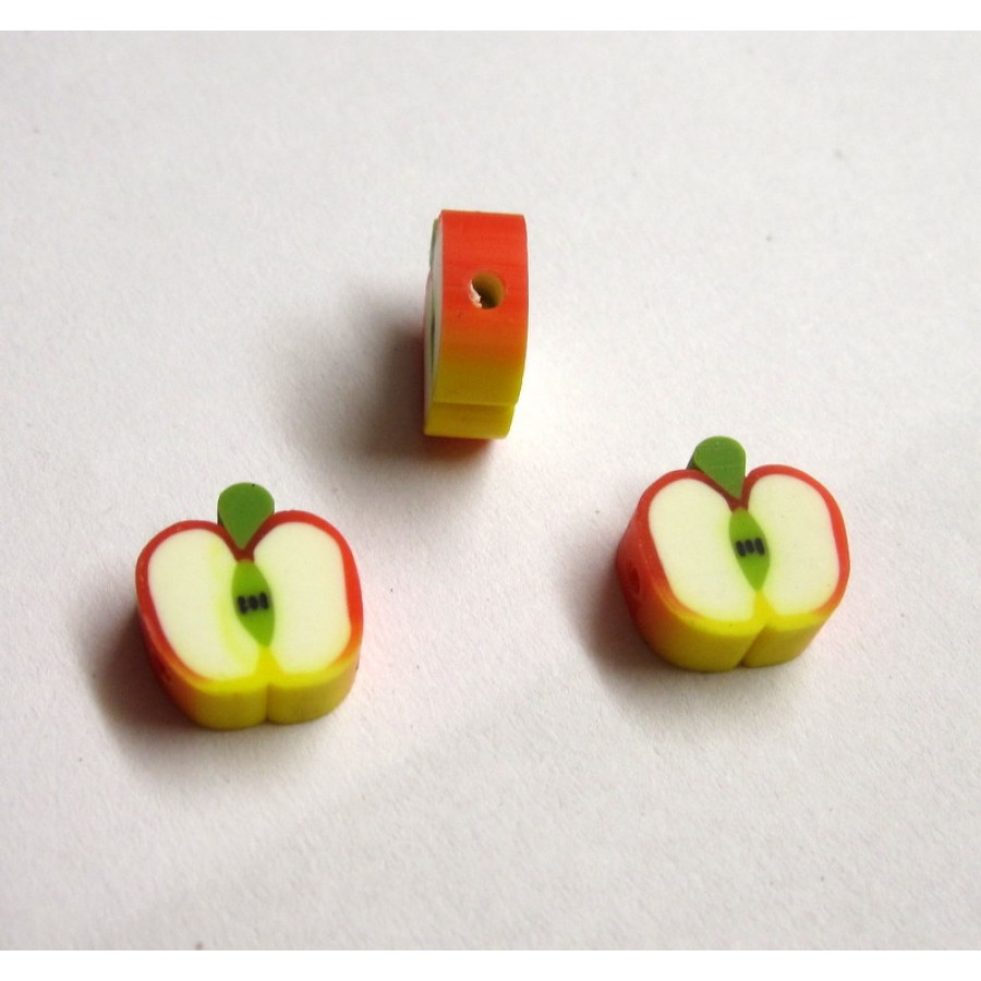 Fimo  μικρά φρουτάκια σε  φέτα μήλο 10mm-Τιμή ανα τεμάχιο
