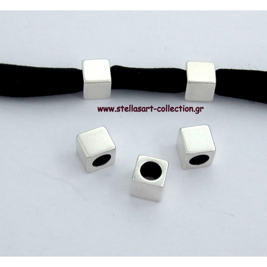 Χάντρα κύβος 6mm και τρύπα Φ3,8mm σε επάργυρο αντικέ, κατάλληλο για την κατασκευή κοσμημάτων-τιμή ανά τεμάχιο
