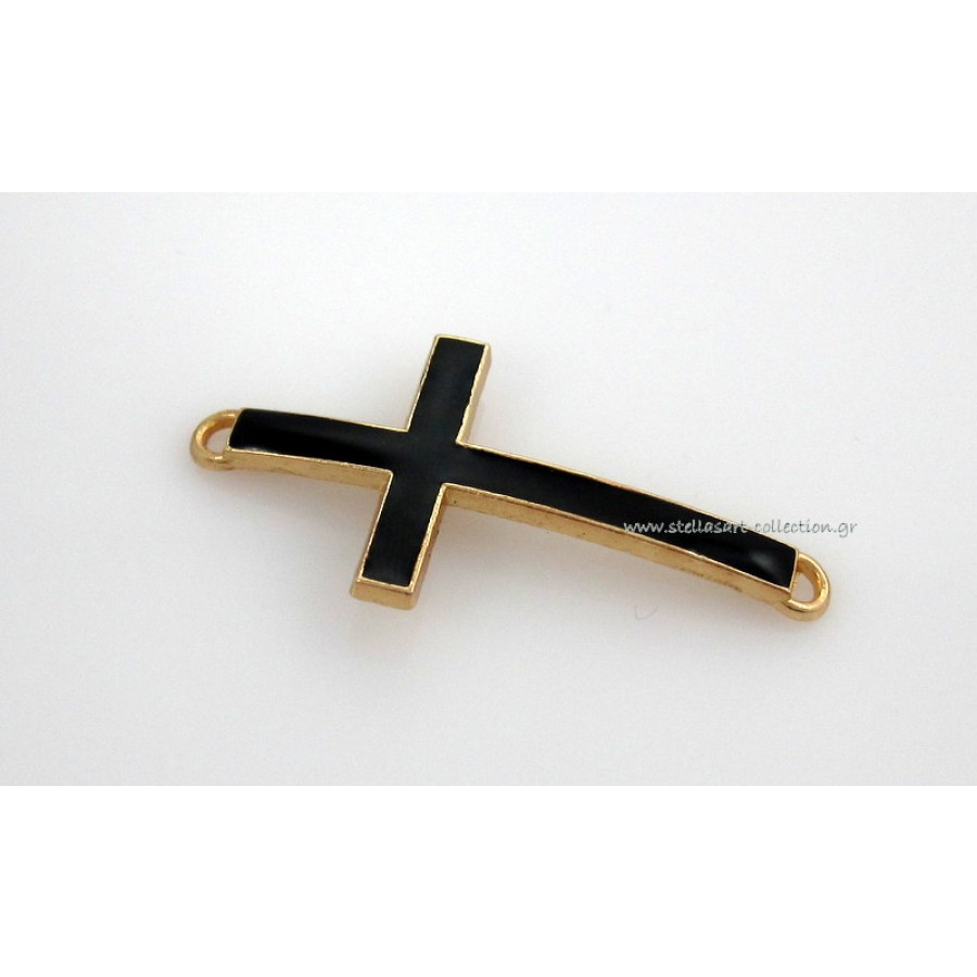Mεταλλικό μοτίφ σταυρός επίχρυσος  46x22mm σε μαυρο σμάλτο με κρικάκι πάνω κατω καταλληλο και για πλέξιμο μακραμε     Τιμη ανα τεμάχιο