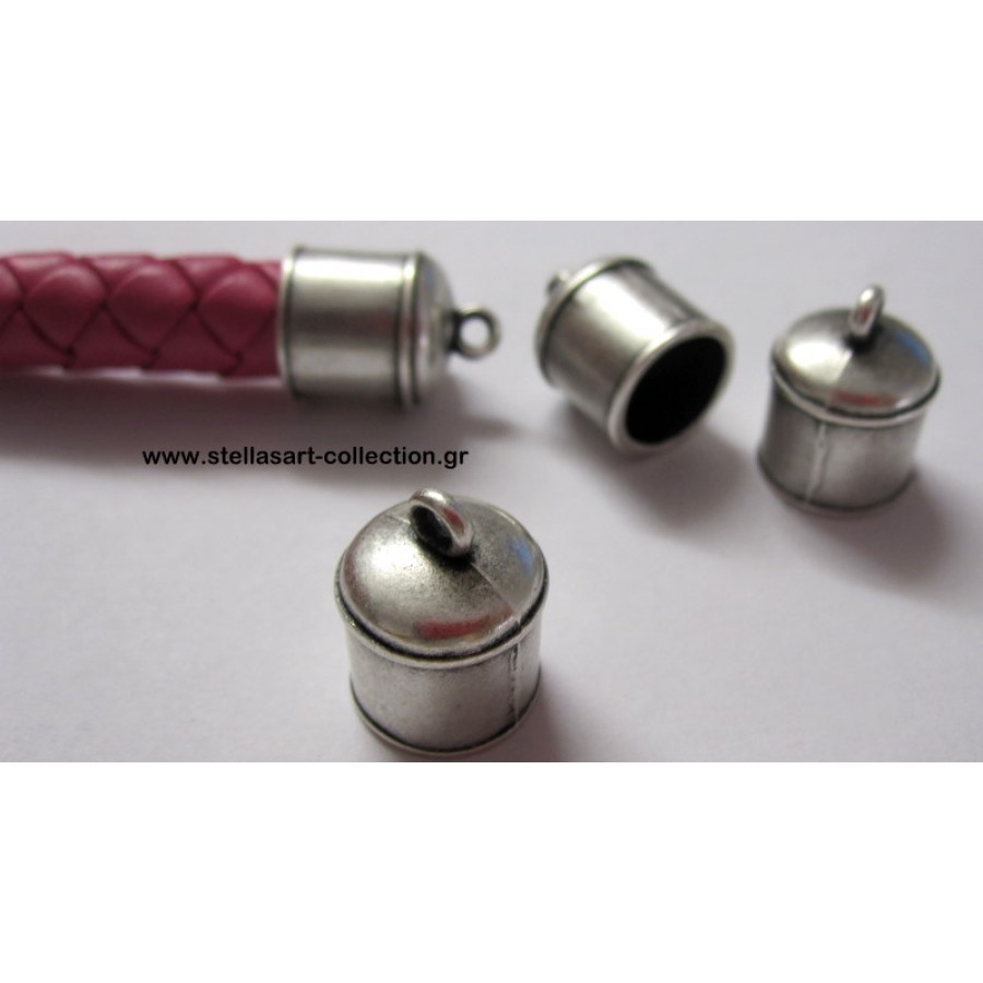 Mεταλλικοί ακροδέκτες σε ασημί αντικε για καουτσουκ και κορδόνι 10 mm στρογγυλό η τιμή είναι ανα τεμάχιο