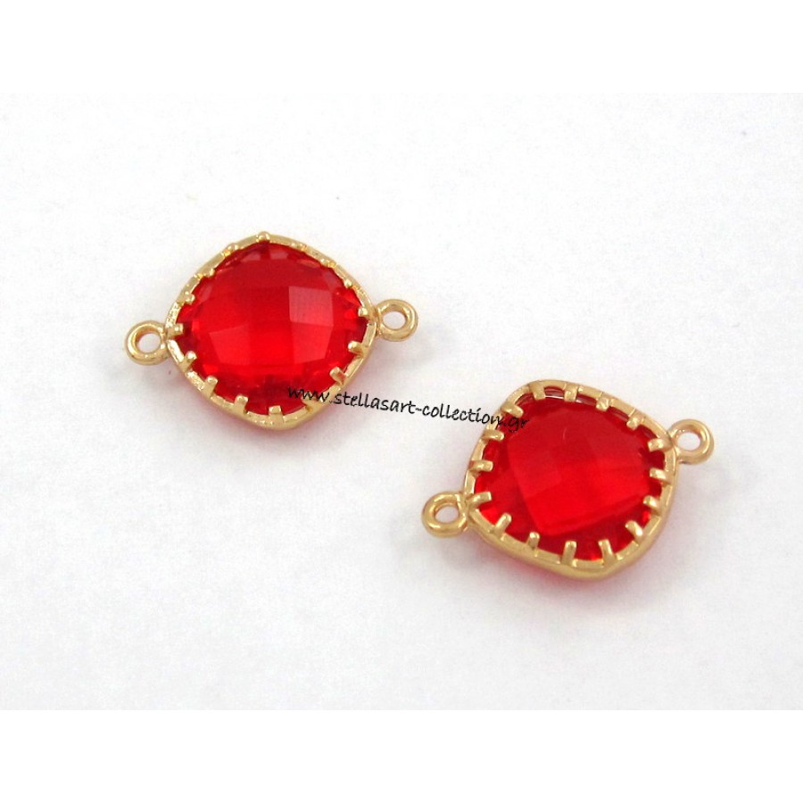 Ορειχάλκινη τετράγωνη  βάση επίχρυση 13x18mm με πορτοκαλί πέτρα και 2 κρικάκια καταλληλο και για μακραμε     τιμή ανα τεμάχιο