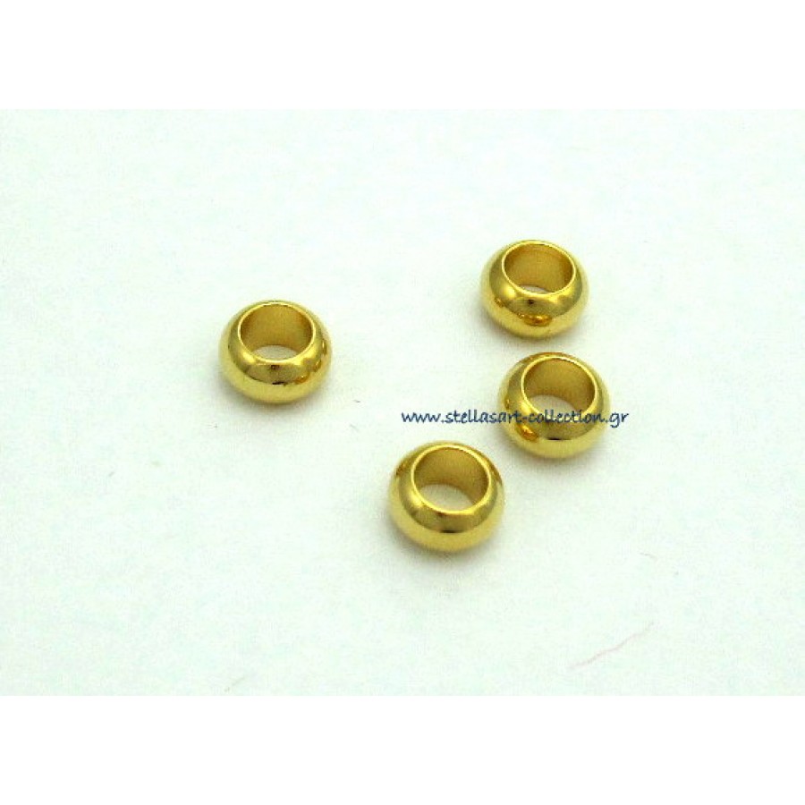 Χάντρα στρογγυλή ορειχάλκινη 4 x 7 mm που χωράει κορδόνι στρογγυλό μέχρι 4mm (Ø4) επίχρυσο     τιμη ανα τεμάχιο