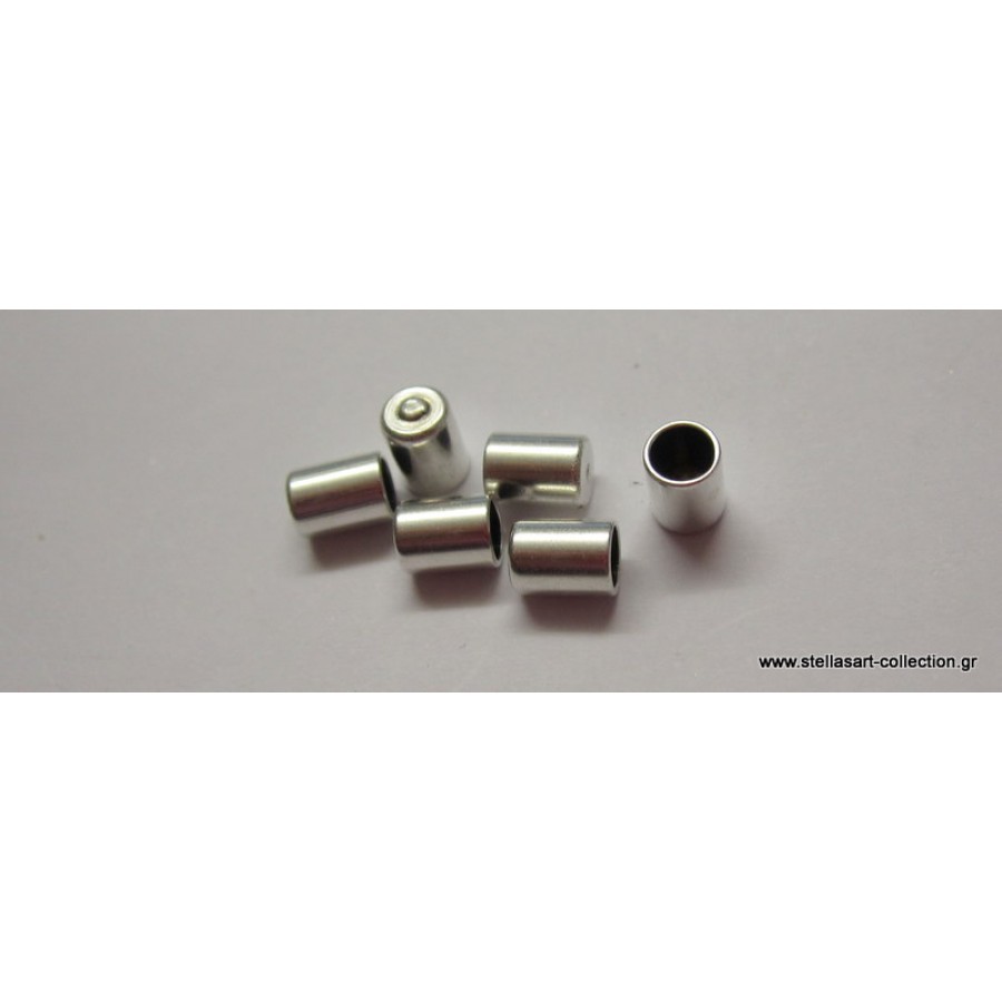 Καπελάκι κυλινδρακι  ασημί για κορδόνι-καουτσουκ 3mm -τιμή ανα τεμάχιο(1 κομματι)