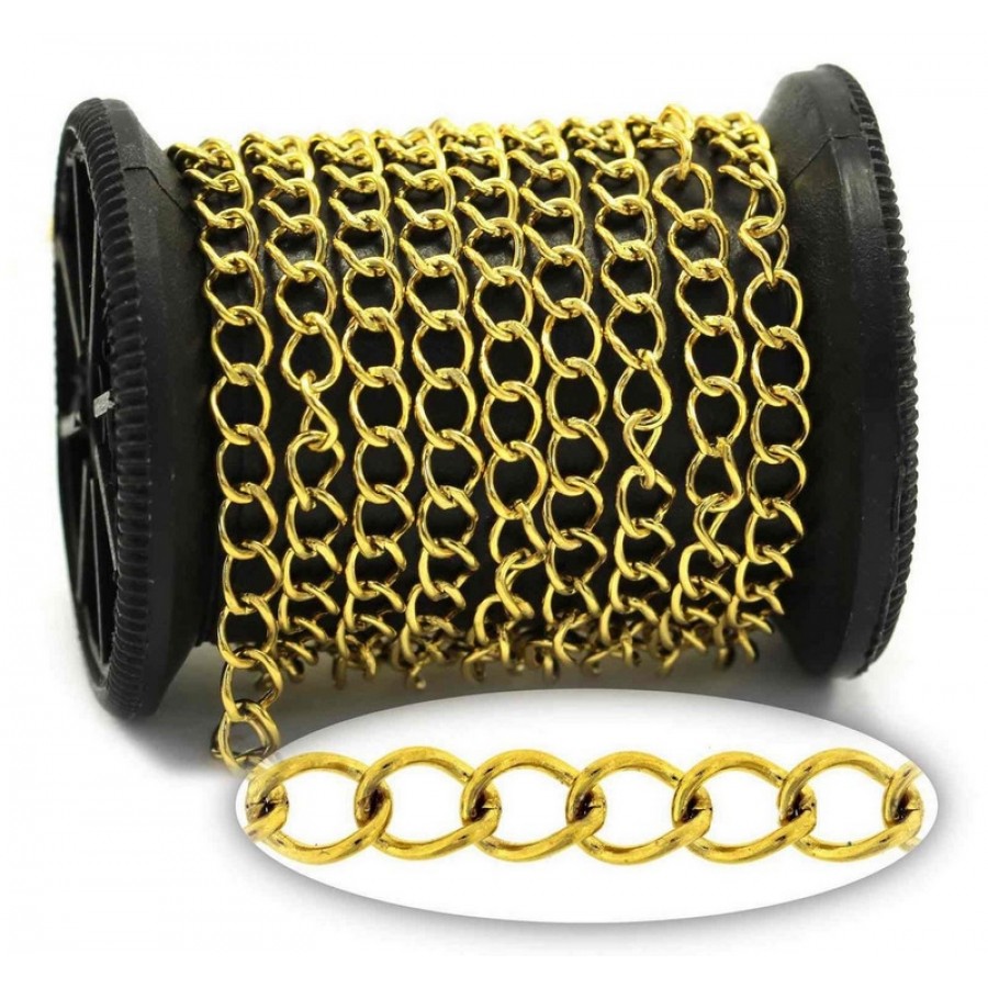 Αλυσίδα ατσάλινη 5,7x4,5x0,75mm κρίκος πλακέ (γκουρμέ) σε επίχρυσο (24Κ) κατάλληλη για προέκταση σε βραχιόλια και κολιέ-τιμή ανά μισό μέτρο (50cm)