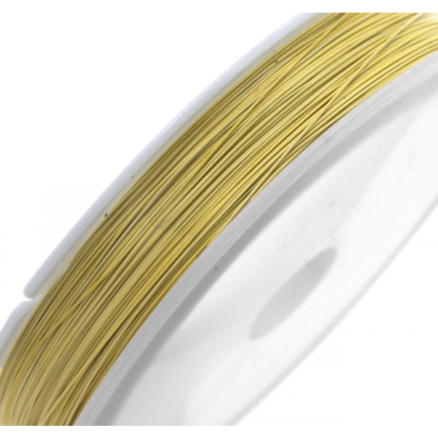 Ατσαλόσυρμα πλαστικοποιημένο 0.38mm σε χρυσό ανοιχτό χρώμα κατάλληλο για την κατασκευή κοσμημάτων-τιμή ανά καρούλι 100μέτρα