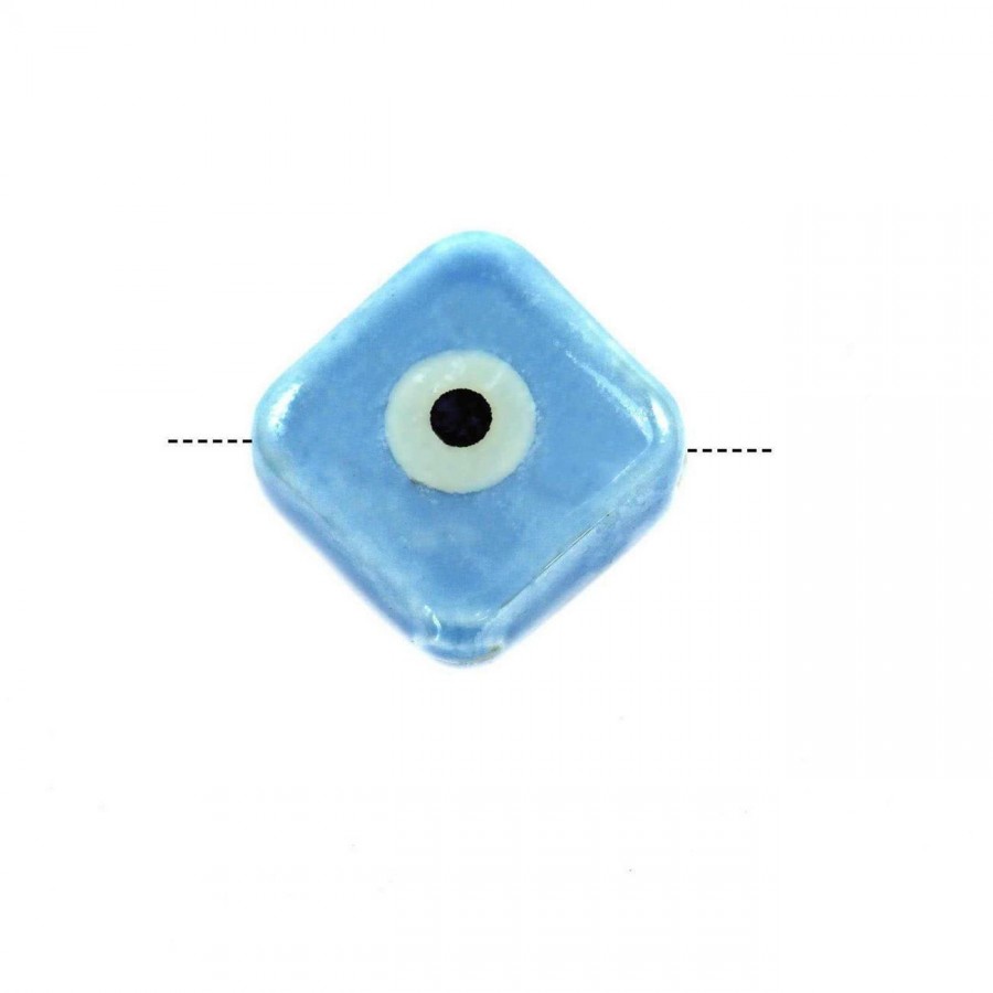 Κεραμική χάντρα σε σχήμα ρόμβος με μάτι 15mm και τρύπα 2,5mm σε γαλάζιο χρώμα-ανά τεμάχιο