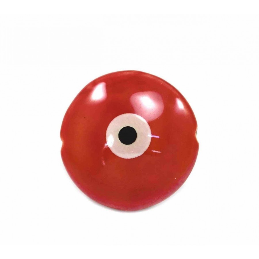 Κεραμική, στρογγυλή χάντρα-μάτι 25x10mm και τρύπα 2mm σε κόκκινο χρώμα-ανά τεμάχιο