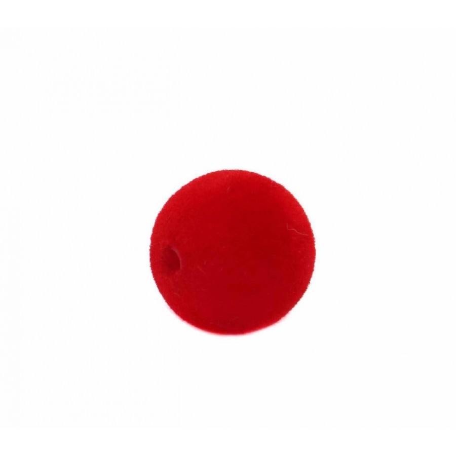 Χάντρα πλαστική βελούδινη στρογγυλή 14mm και Φ2,5mm σε κόκκινο χρώμα, κατάλληλη για την κατασκευή κοσμημάτων-ανά τεμάχιο