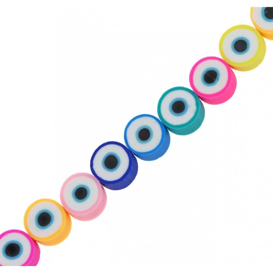 Χάντρες φίμο μάτι 10mm πολύχρωμες-ανά συσκευασία 10τμχ (τυχαία επιλογή χρωμάτων)