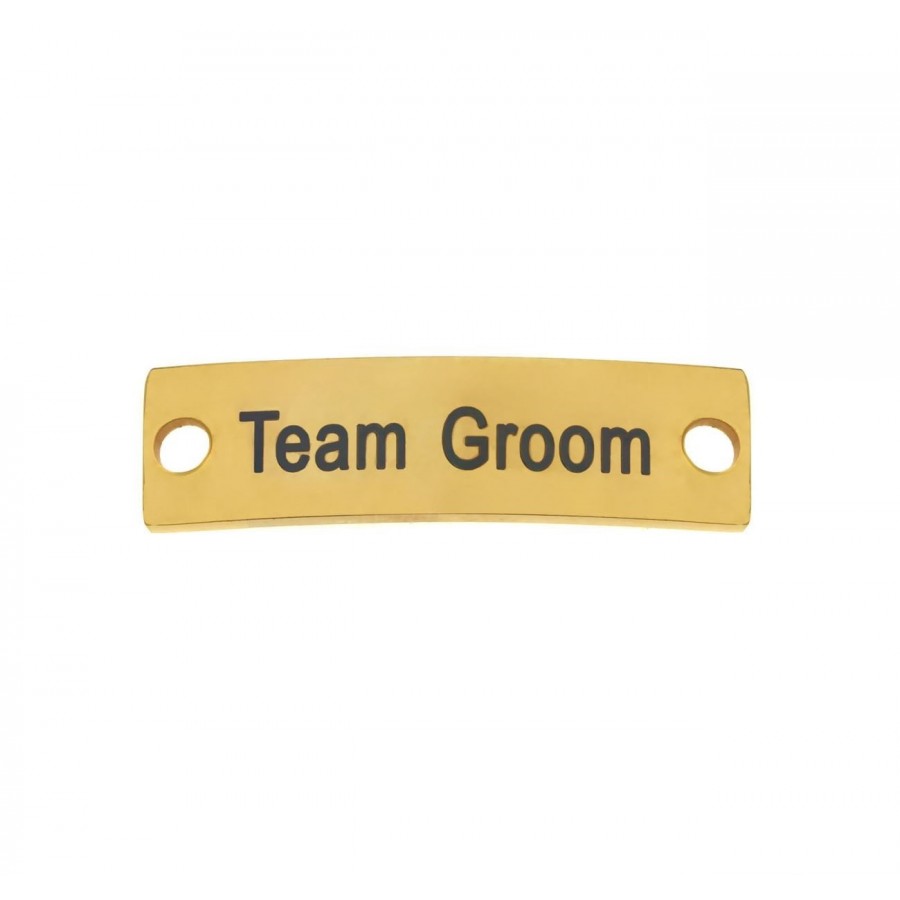 Ατσάλινη ταυτότητα "Team Groom" 35x10mm σε χρυσό χρώμα, κατάλληλη για να φτιάξεις βραχιόλια για το μπάτσελορ πάρτυ-τιμή ανά τεμάχιο