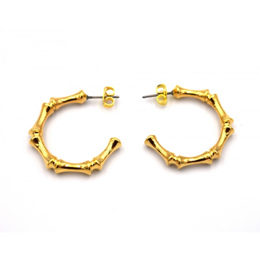 Σκουλαρίκια κρίκος Bamboo με καρφί τιτανίου επιχρυσωμένα 24κ - τιμή ανά ζευγάρι