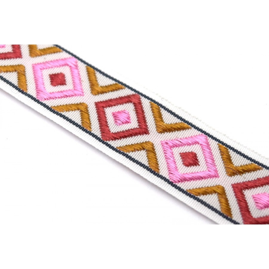 Κορδέλα υφαντή boho 2,5cm σε αποχρώσεις του ροζ-ανά μέτρο