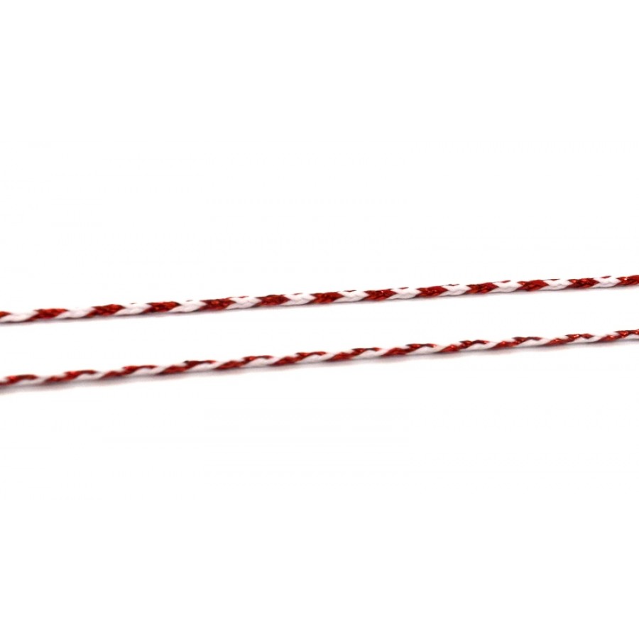 Κορδόνι δίχρωμο Μάρτης σε λευκό και κόκκινο μεταλλικό 1mm-ανα μέτρο