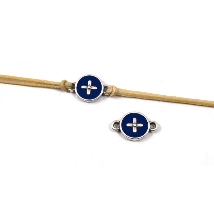 Στρογγυλό μοτίφ με σταυρό με 2 κρικάκια ασημί αντικέ με μπλε σμάλτο-ανα τεμάχιο
