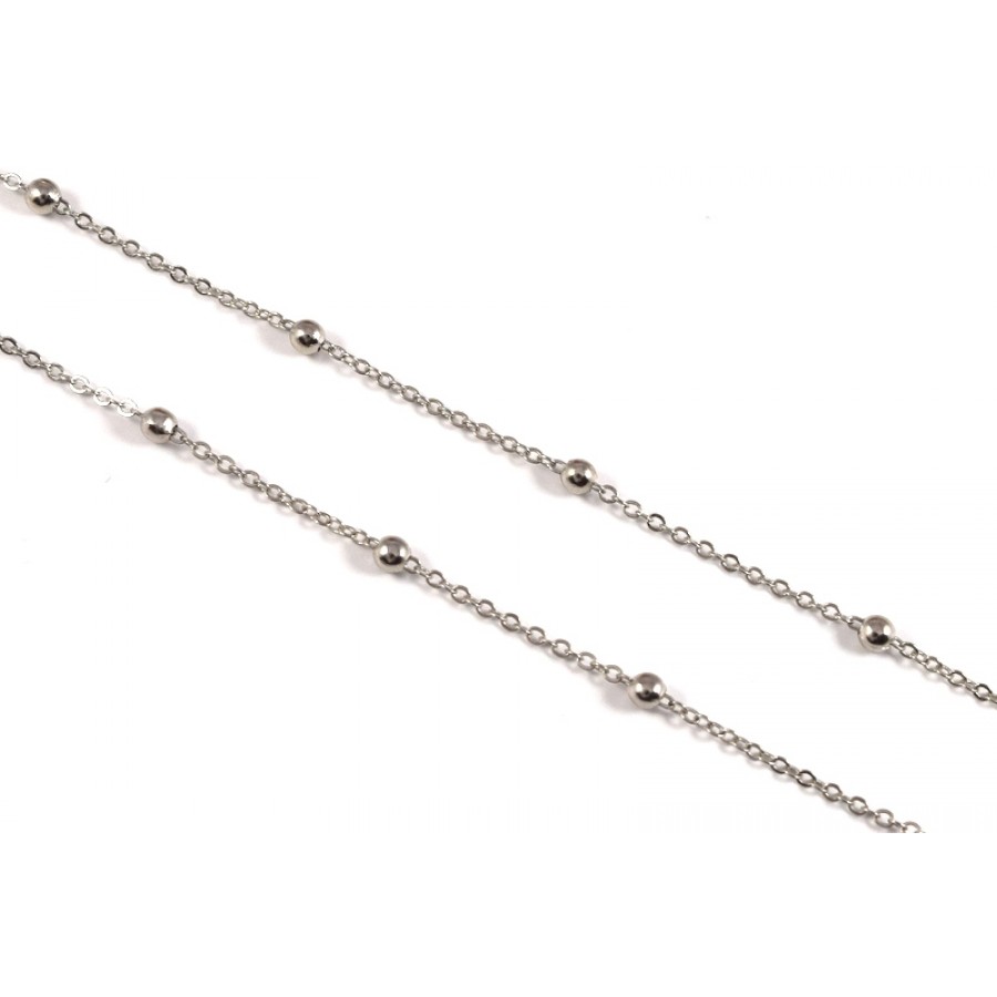 Mεταλλική αλυσίδα-ατσάλι 1.5x2mm με χάντρες 3.5mm  ασημί     Τιμή ανα μέτρο