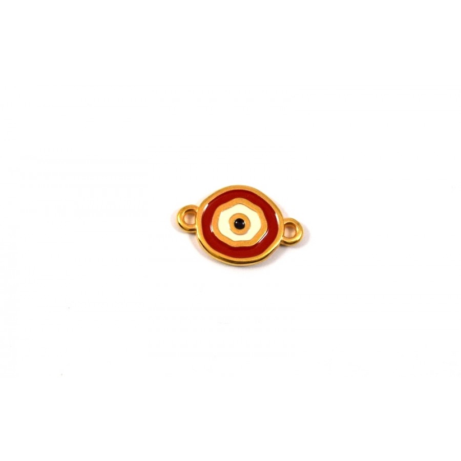 Μεταλλικό στρογγυλό μάτι με 2 κρικάκια επίχρυσο με κόκκινο σμάλτο, κατάλληλο για την κατασκευή κοσμημάτων-τιμή ανά τεμάχιο