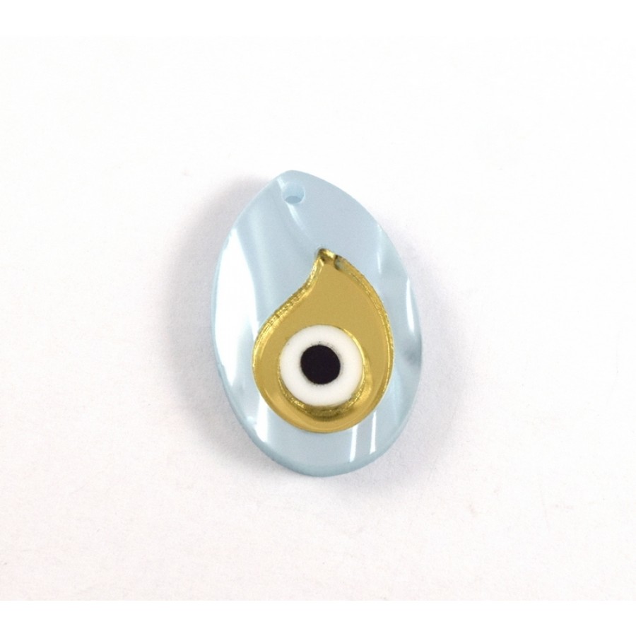 Κρεμαστό αυγό-μάτι πλέξι-γκλας σε γαλάζιο χρώμα με νερά και χρυσαφί καθρέφτη τιμή ανα τεμάχιο
