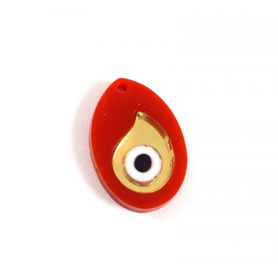 Κρεμαστό αυγό-μάτι  από πλέξι-γκλας σε κόκκινο και χρυσαφί καθρέφτη