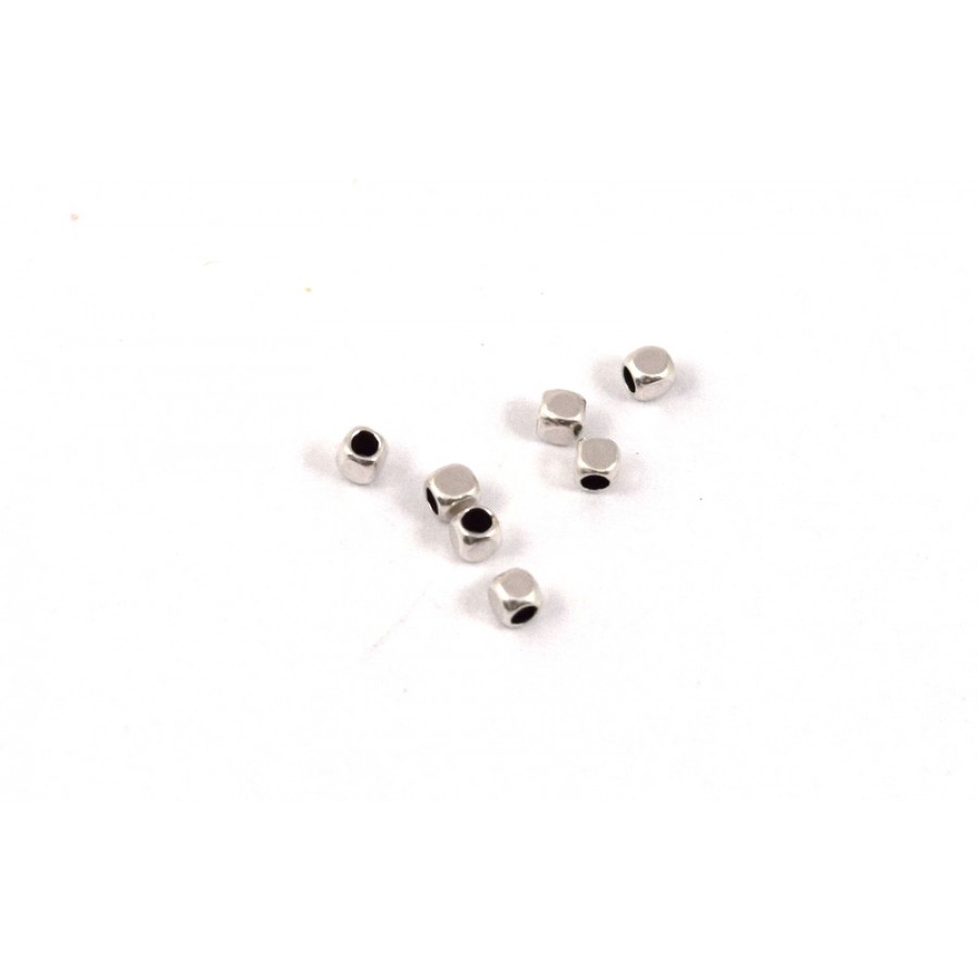 Μίνι χάντρα κύβος στρογγυλεμένος 2mm και τρύπα Φ1,2mm σε ασημί αντικέ, κατάλληλη για την κατασκευή κοσμημάτων-τιμή ανά τεμάχιο