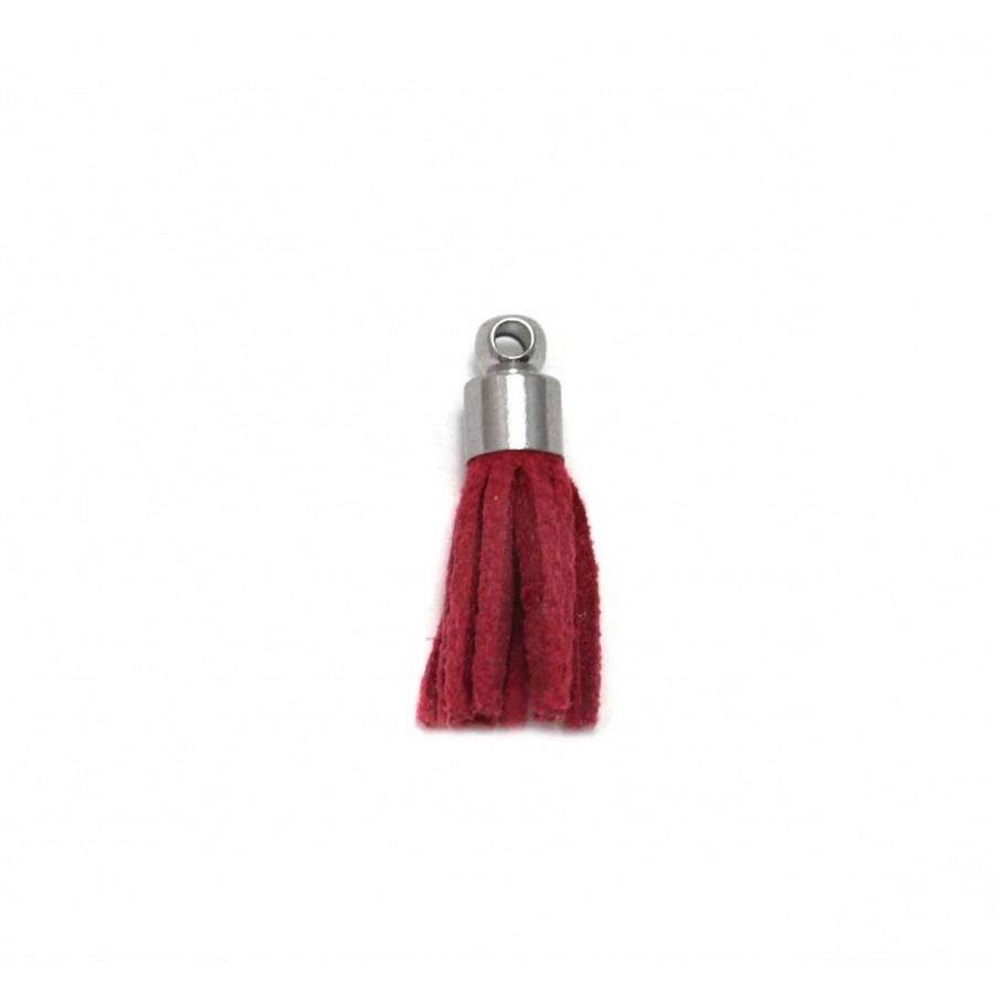 Φούντα σουέτ 15mm σε κόκκινο χρώμα με ασημί καπελάκι, κατάλληλη για βραχιόλια και για γούρια-τιμή ανά τεμάχιο