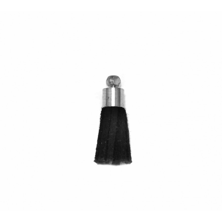 Φούντα σουέτ 15mm σε μαύρο χρώμα με ασημί καπελάκι, κατάλληλη για βραχιόλια και για γούρια-τιμή ανά τεμάχιο