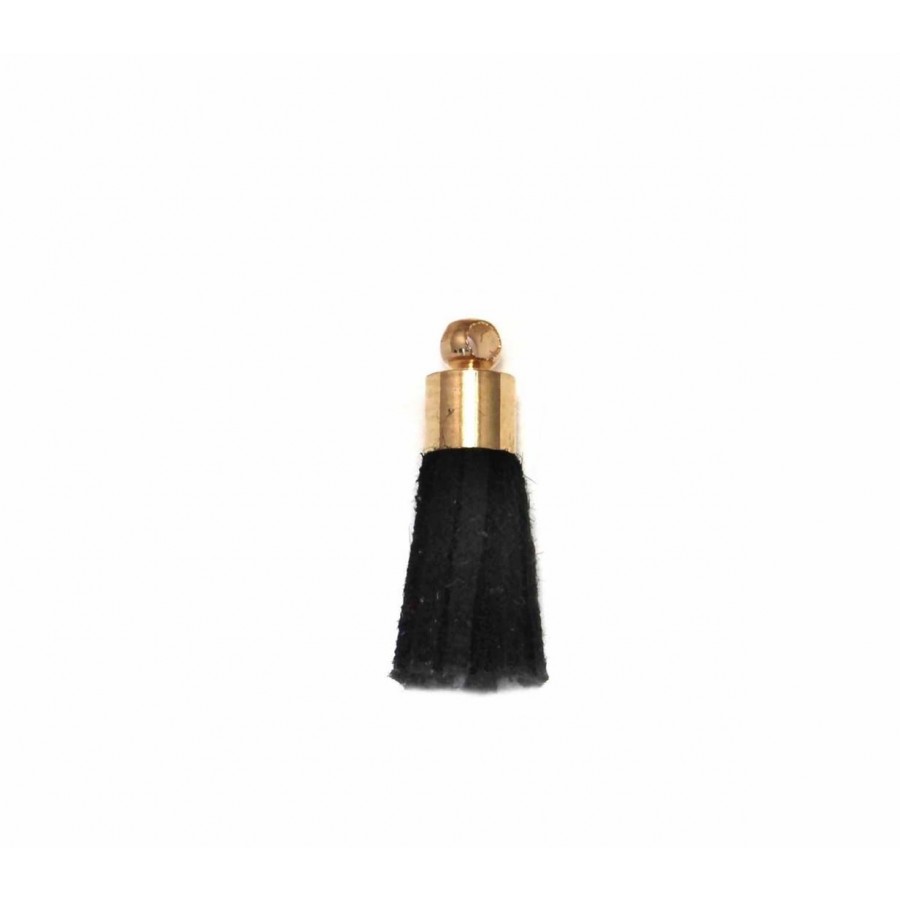 Φούντα σουέτ 15mm σε μαύρο χρώμα με χρυσό καπελάκι, κατάλληλη για βραχιόλια και για γούρια-τιμή ανά τεμάχιο