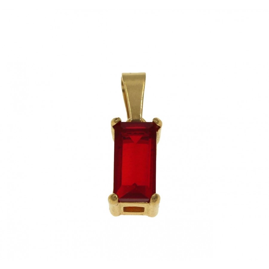 Ατσάλινο μενταγιόν χρυσό 11x6mm με πέτρα ζιργκόν κόκκινη-ανά τεμάχιο