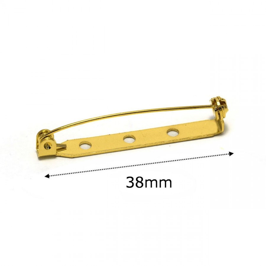 Βάση καρφίτσας με 3 τρύπες και ασφάλεια 38mm ,επίχρυσο, τιμή ανα τεμάχιο