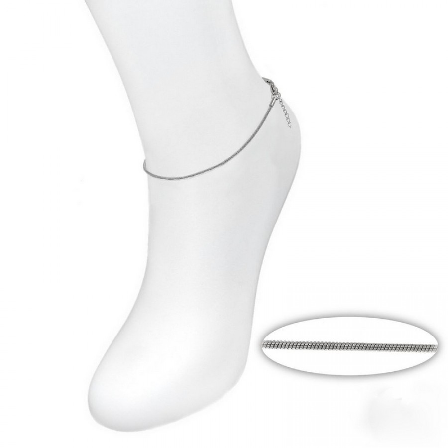Ατσάλινο βραχιόλι ποδιού φίδι στρογγυλό  ασημί-ανά τεμάχιο