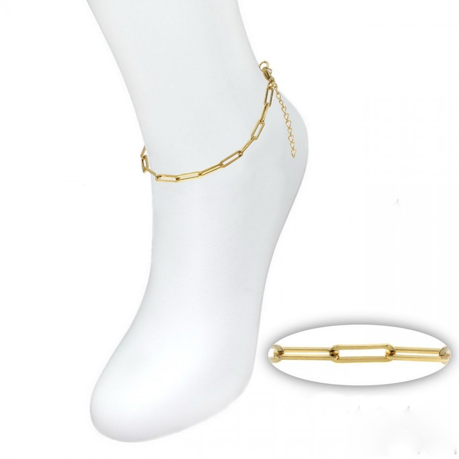 Ατσάλινο βραχιόλι ποδιού με οβάλ κρίκους πλακέ επίχρυση- ανά τεμάχιο