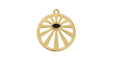 Κρεμαστό στρογγυλό μοτίφ με ακτίνες & navette σε επίχρυσο(24Κ) με μαύρο σμάλτο, κατάλληλο για την κατασκευή κοσμημάτων-ανά τεμάχιο