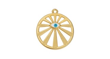 Κρεμαστό στρογγυλό μοτίφ με ακτίνες & καστόνι navette σε επίχρυσο (24Κ) με λευκό μάτι, κατάλληλο για την κατασκευή κοσμημάτων-ανά τεμάχιο