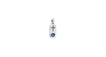 Κρεμαστό μοτίφ stick σε ασημί αντικέ με σταυρό και μπλε μάτι, κατάλληλο για την κατασκευή κοσμημάτων-τιμή ανά τεμάχιο