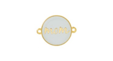 Στρογγυλό μοτίφ "mom" με 2 κρικάκια σε επίχρυσο(24Κ) με γαλάζιο σμάλτο, κατάλληλο για την κατασκευή κοσμημάτων για τη γιορτή της μητέρας-ανά τεμάχιο