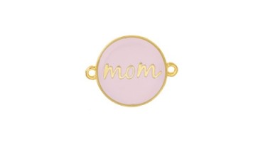 Στρογγυλό μοτίφ "mom" με 2 κρικάκια σε επίχρυσο (24Κ) με ροζ σμάλτο, κατάλληλο για την κατασκευή κοσμημάτων για τη γιορτή της μητέρας-ανά τεμάχιο