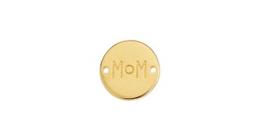Μοτίφ στρογγυλό "mom" με 2 τρύπες σε επίχρυσο (24Κ), κατάλληλο για την κατασκευή κοσμημάτων για την γιορτή της μητέρας-ανά τεμάχιο