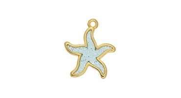 Κρεμαστό μοτίφ αστερίας βιτρώ σε επίχρυσο (24Κ) με γαλάζιο ημιδιάφανο sparkle σμάλτο, κατάλληλο για την κατασκευή κοσμημάτων-ανά τεμάχιο