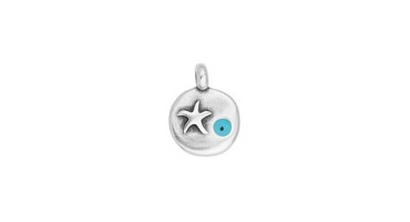 Κρεμαστό μοτίφ στρογγυλό με αστερία και μάτι σε μπλε σμάλτο  σε ασημί αντικέ ,ιδανικό για να φτιάξεις τα δικά σου κοσμήματα-ανά τεμάχιο