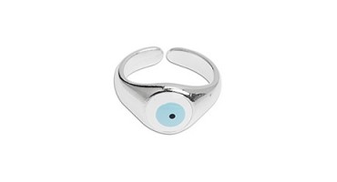 Μεταλλικό δαχτυλίδι 10,7 x 20,9 mm με μάτι σε λευκό σμάλτο,ασημί γυαλιστερο-ανα τεμάχιο
