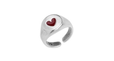 Δαχτυλίδι με καρδιά σε ασημί αντικέ με κόκκινο σμάλτο - τιμή ανά τεμάχιο