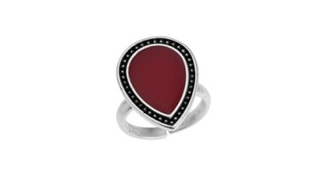 Δαχτυλίδι σταγόνα με γράνες σε ασημί αντικέ με cherry red σμάλτο-ανά τεμάχιο