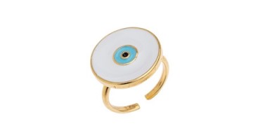 Δαχτυλίδι με στρογγυλό μάτι με λευκό σμάλτο επίχρυσο 24κ και μέγεθος 17mm-Τιμή ανά τεμάχιο