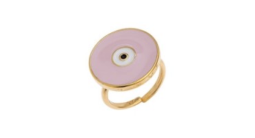 Δαχτυλίδι με στρογγυλό μάτι με ροζ σμάλτο 17mm σε επίχρυσο 24Κ-Τιμή ανά τεμάχιο 