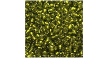 Γυάλινη χάντρα ροκάι No8 (~2,9mm) σε πράσινο-λαδί διάφανο χρώμα, κατάλληλη για την κατασκευή κοσμημάτων-τιμή ανά συσκευασία 20 γραμμ.