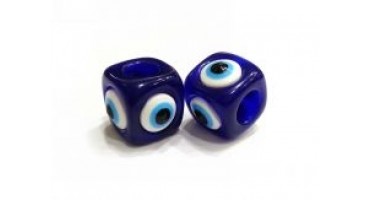 Ακρυλική χάντρα κύβος-μάτι (μεσαίο) 16x16mm σε μπλε χρώμα, κατάλληλη για την κατασκευή κοσμημάτων και γουριών-ανά τεμάχιο