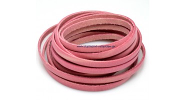 Πλακέ φυσικό δέρμα στενό 5x2mm σε ροζ χρώμα, κατάλληλο για να διακοσμήσεις ότι θέλεις-τιμή ανά μισό μέτρο(50cm)