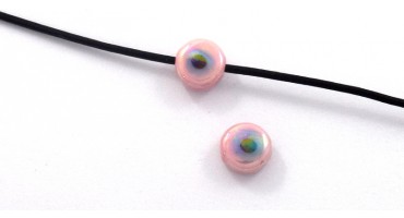 Κεραμική χάντρα μάτι στρογγυλή, πλακέ 12mm και τρύπα 2,2mm με ροζ και γαλάζιο σμάλτο-ανά τεμάχιο