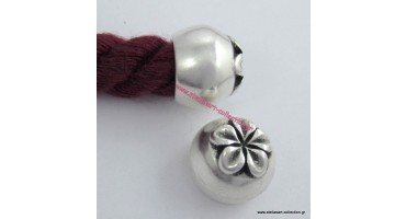 Καπελάκι λουλούδι  για χοντρά στρογγυλά κορδόνια 10mm σε ασημί αντικέ-τιμή ανα τεμάχιο(1 κομματι)