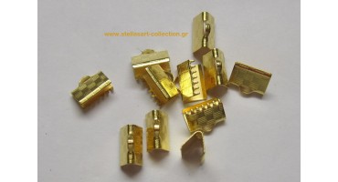 Ακροδέκτες σφιχτηράκια σε χρυσαφί χρωμα για πλακέ καουτσούκ φάρδους 10mm     τιμή ανα τεμάχιο